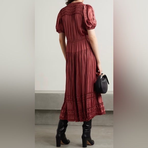 🌟Ulla Johnson Rose plissé-satin Midi Dress - Picture 6 of 12